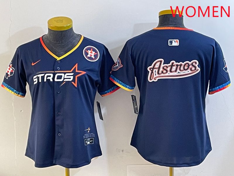 Women Houston Astros Blank Drak Blue Fourth generation Joint Name 2025 Nike MLB Jersey style 11